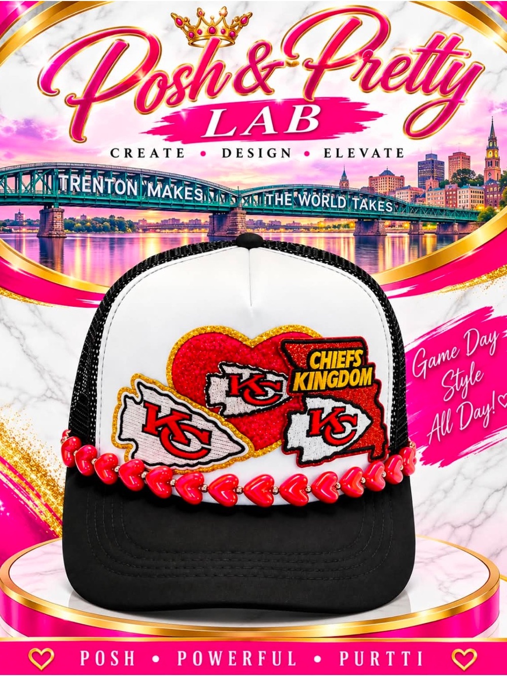 Trendy Smaller Brim Kansas City Chiefs Kingdom Black & White Trucker Hat